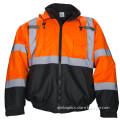 Hi Vis Bomber Safety Work Jacket Coat Hood Workwear